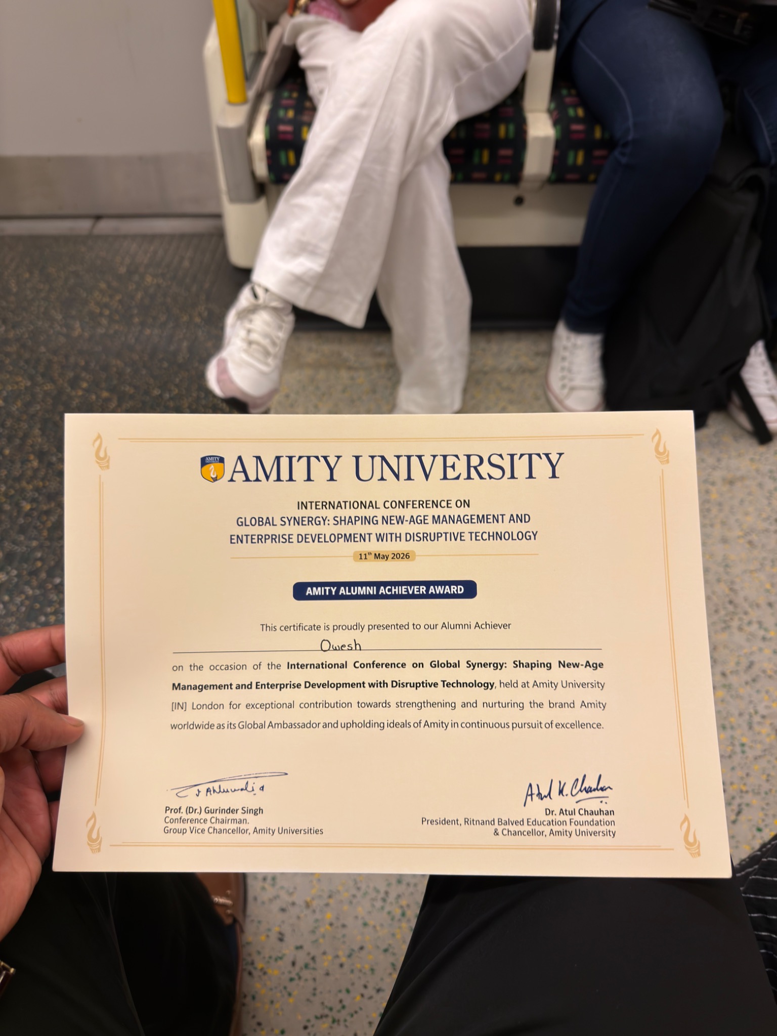Alumni Achiever certificate